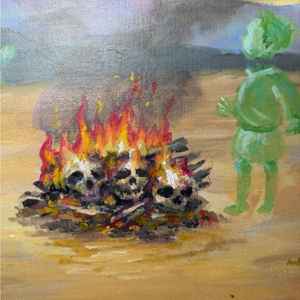 Original Surreal Oil Painting Framed Bunny Symbolic Scene 18x24 One of a KindArt - Picture 2 of 11
